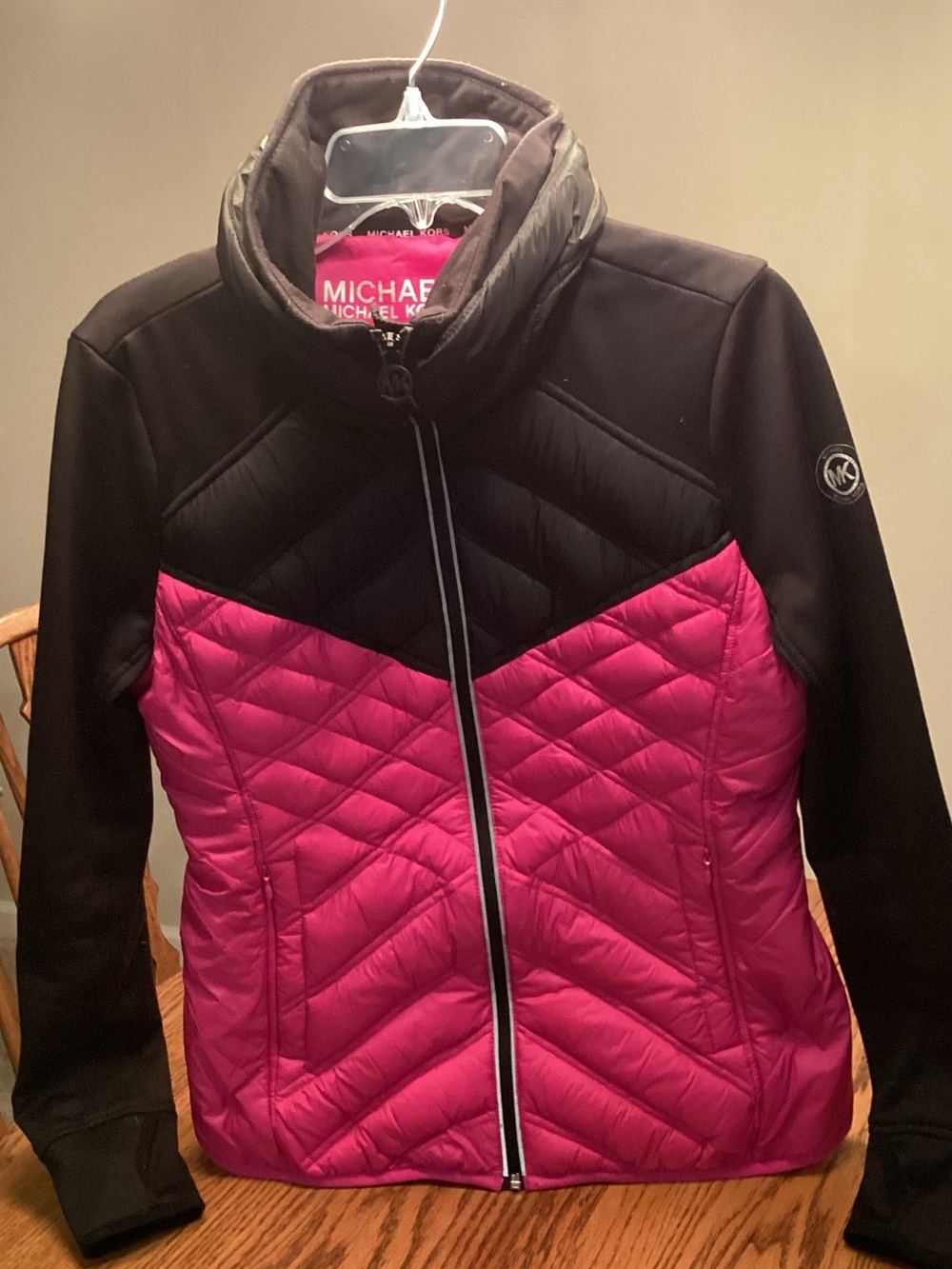 Michael Kors Pink and Black Quilted Mixed-Media Jacket